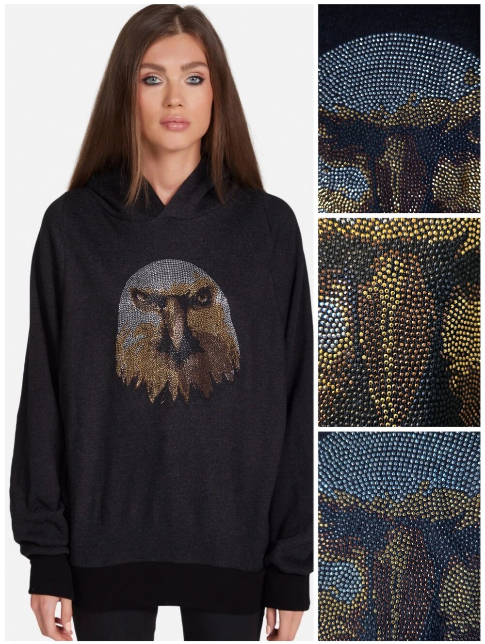 Lauren Moshi Studded Eagle Head trina pullover hoodie